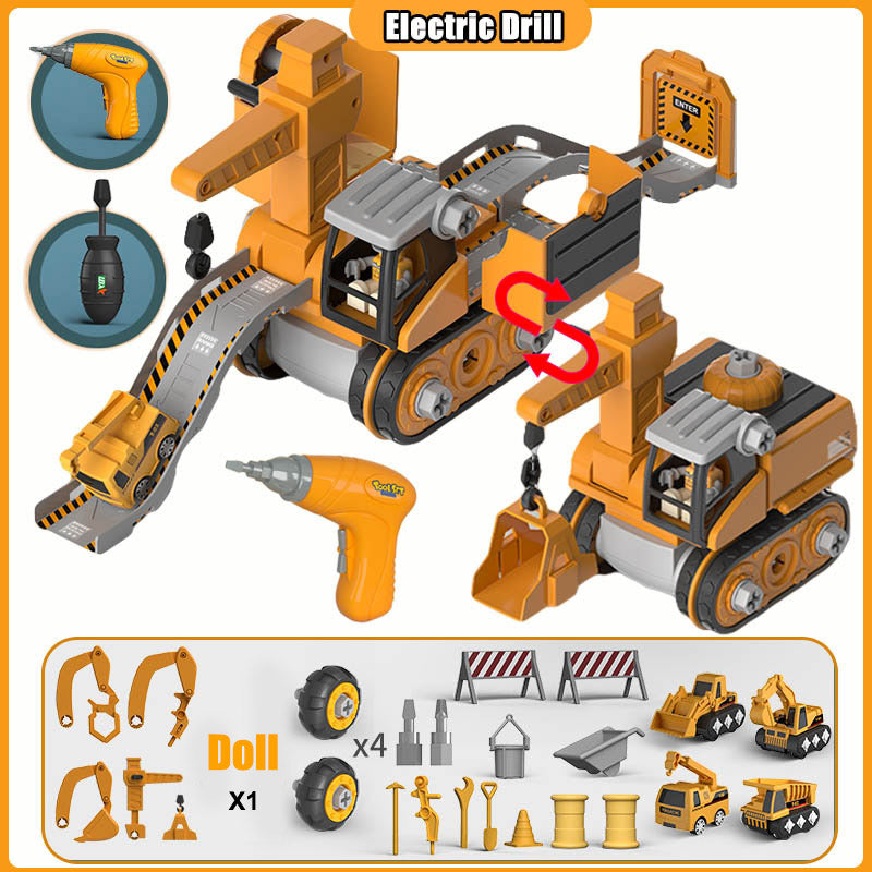 Disassembly And Assembly 4 In One Deformation Scene Engineering Vehicle Sliding Track Crane Excavator Toy Kids dealsniper-net Electric screw driver