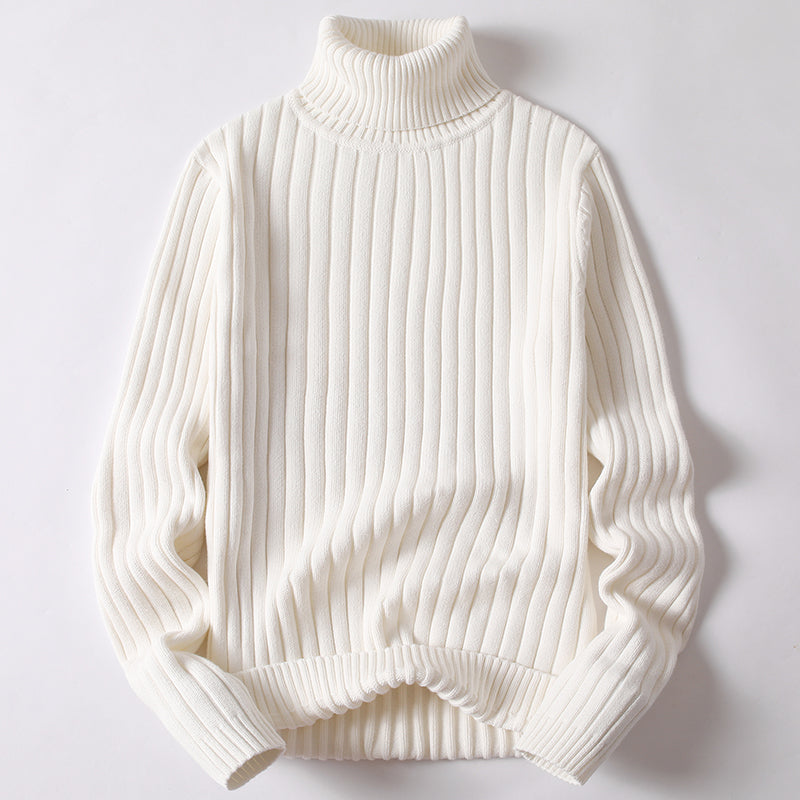 Turtleneck Sweater Men Women Ins Fashion Solid Striped Men DealSniper.net White 2XL