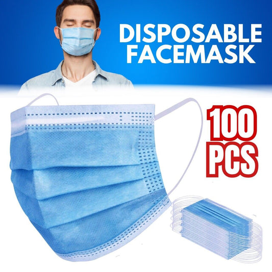 100 PC Face Mask Non Medical Surgical Disposable 3Ply Earloop Mouth Cover - Blue Health dealsniper-net Blue