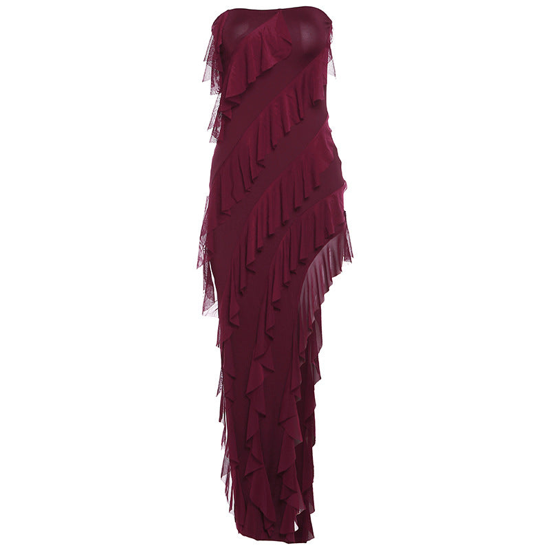 Summer Trend Skinny Women's Fashion Tube Top Backless Women Gym From House Wine Red L