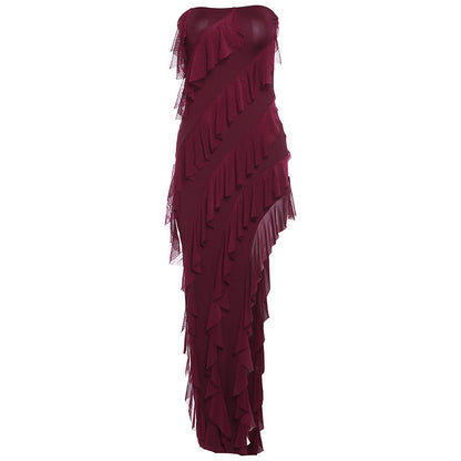 Summer Trend Skinny Women's Fashion Tube Top Backless Women Gym From House Wine Red L