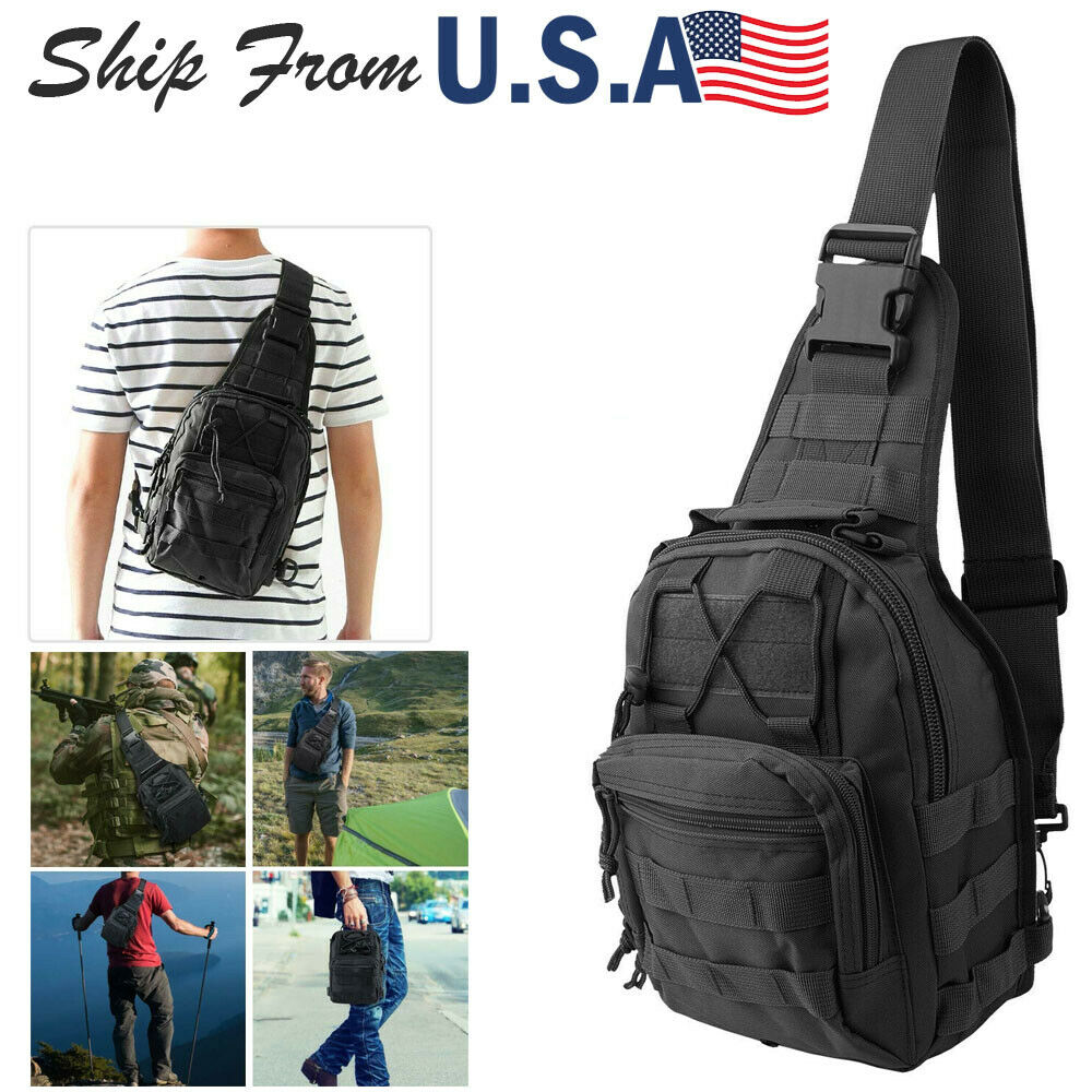 Men Backpack Tactical Sling Bag Chest Shoulder Body Molle Day Pack Pouch Black Men dealsniper-net