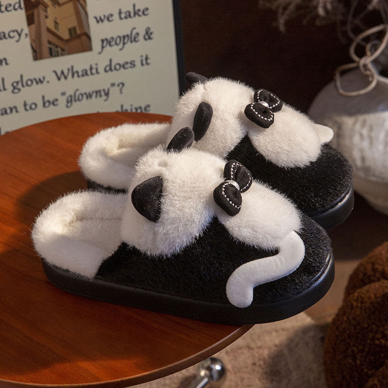 Cute Cat Slippers Fluffy Furry Women Home Platform Slippers Women dealsniper-net Black And White 36to37