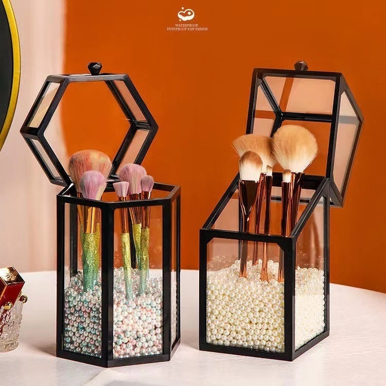 Makeup Brush Glass Storage Container Dustproof Cover Beauty dealsniper-net