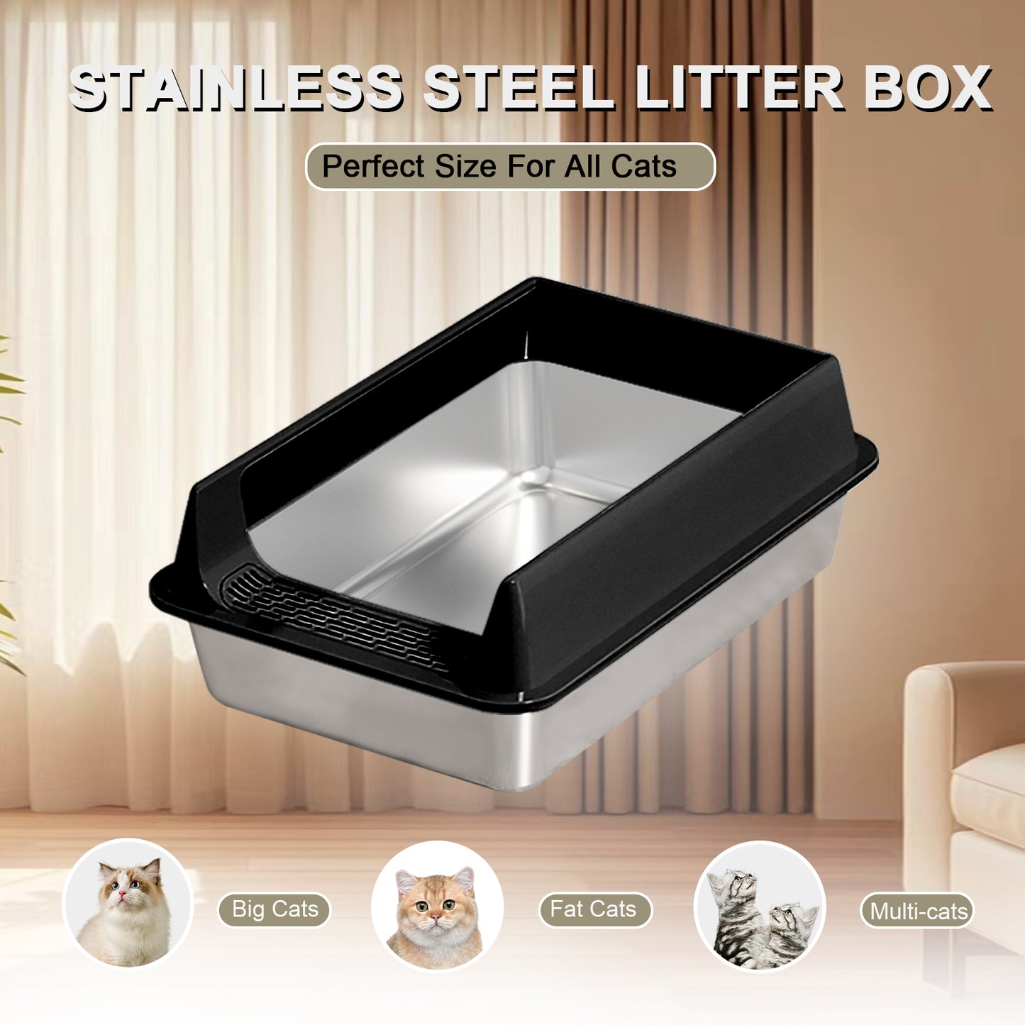 Oversized Stainless Steel Litter Box Semi-enclosed Pets dealsniper-net