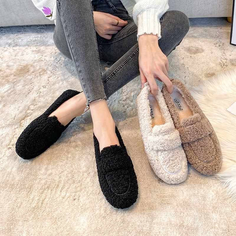 Winter Plush Flats Shoes Ins Fashion Slip On Loafers Women null