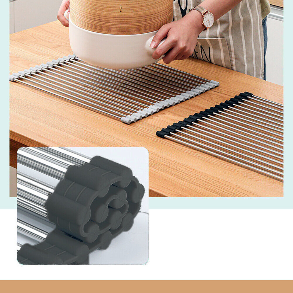 Kitchen Stainless Steel Sink Drain Rack Roll Up Dish Drying Drainer Mat Kitchen DealSniper.net