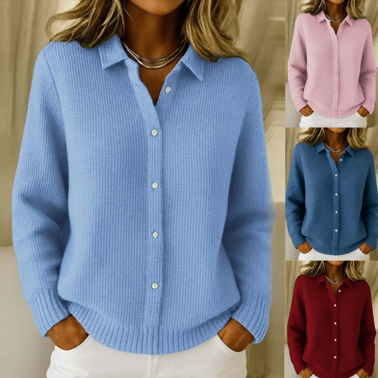 Casual Fashion Button Knitted Lapel Sweater For Women Women Gym From House
