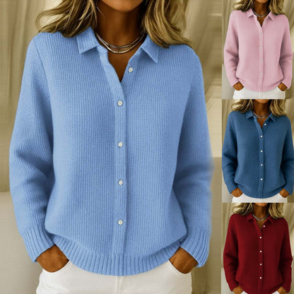 Casual Fashion Button Knitted Lapel Sweater For Women Women Gym From House