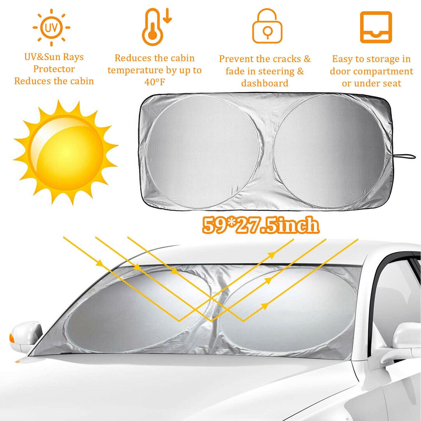 Foldable Car Front Rear Window Windshield Sun Shade Shield Cover Visor UV Block Vehicle dealsniper-net Silver