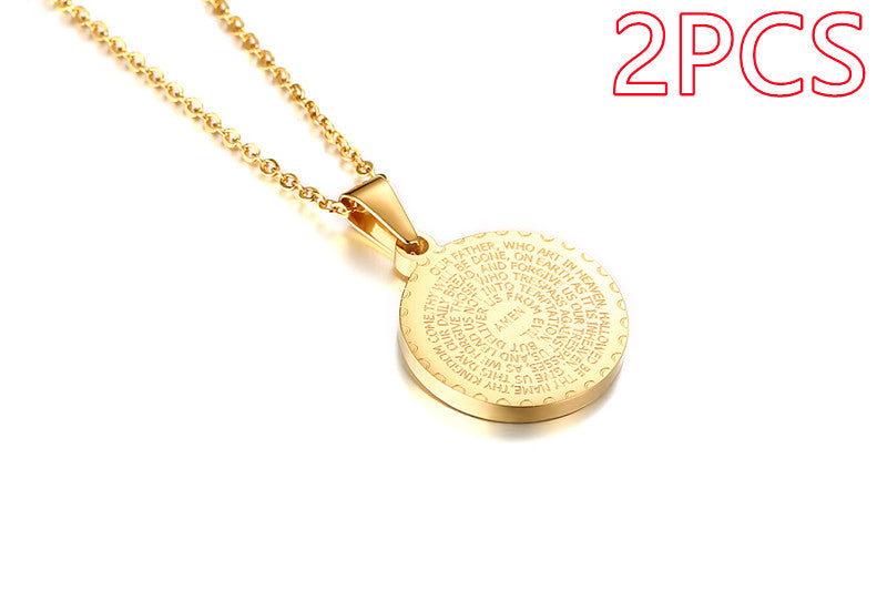 Stainless Steel Rhinestone Prayer English Scripture Pendant Jewelry dealsniper-net Gold 2PCS