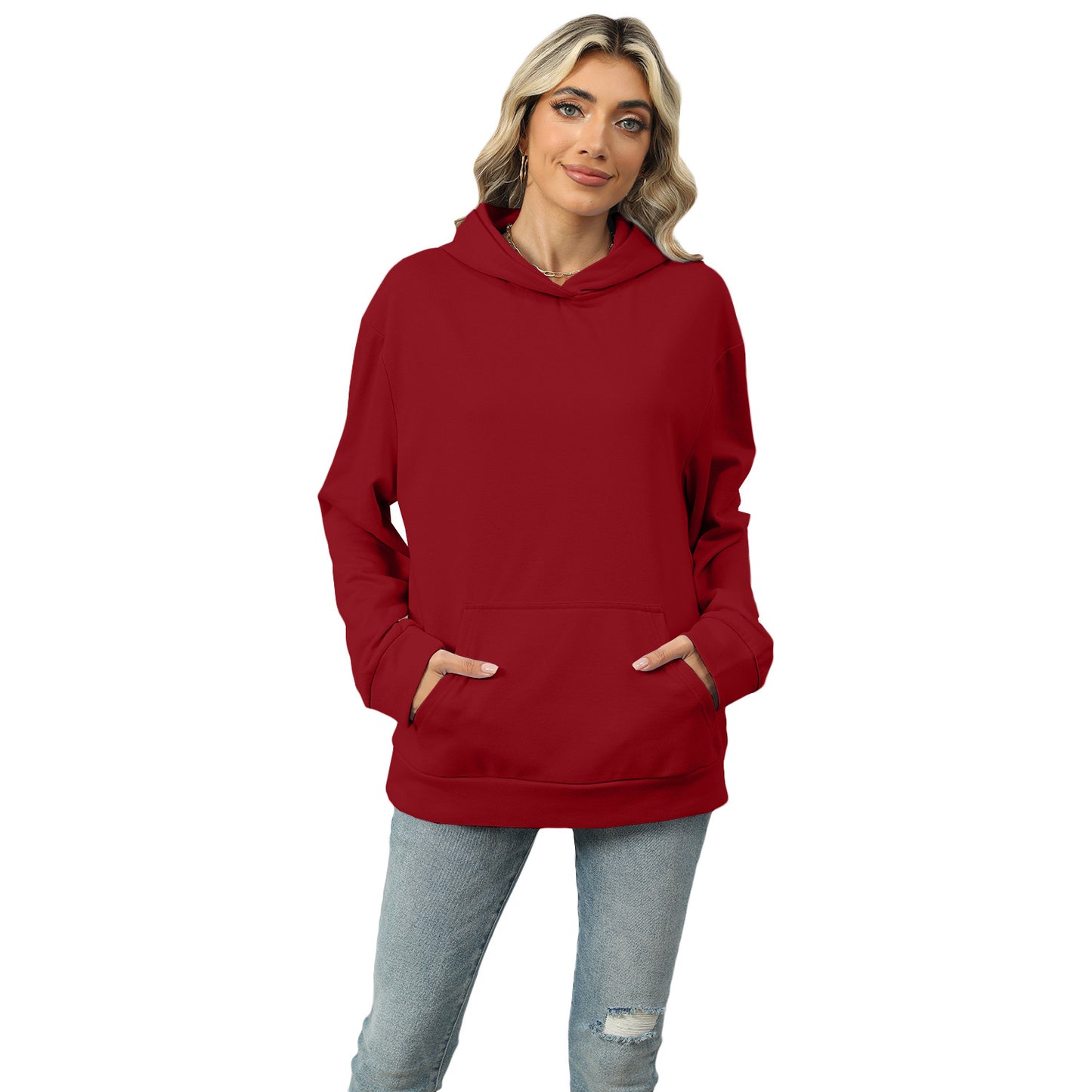 Casual Hooded Pocket Sweatshirt Women Women dealsniper-net Wine Red L