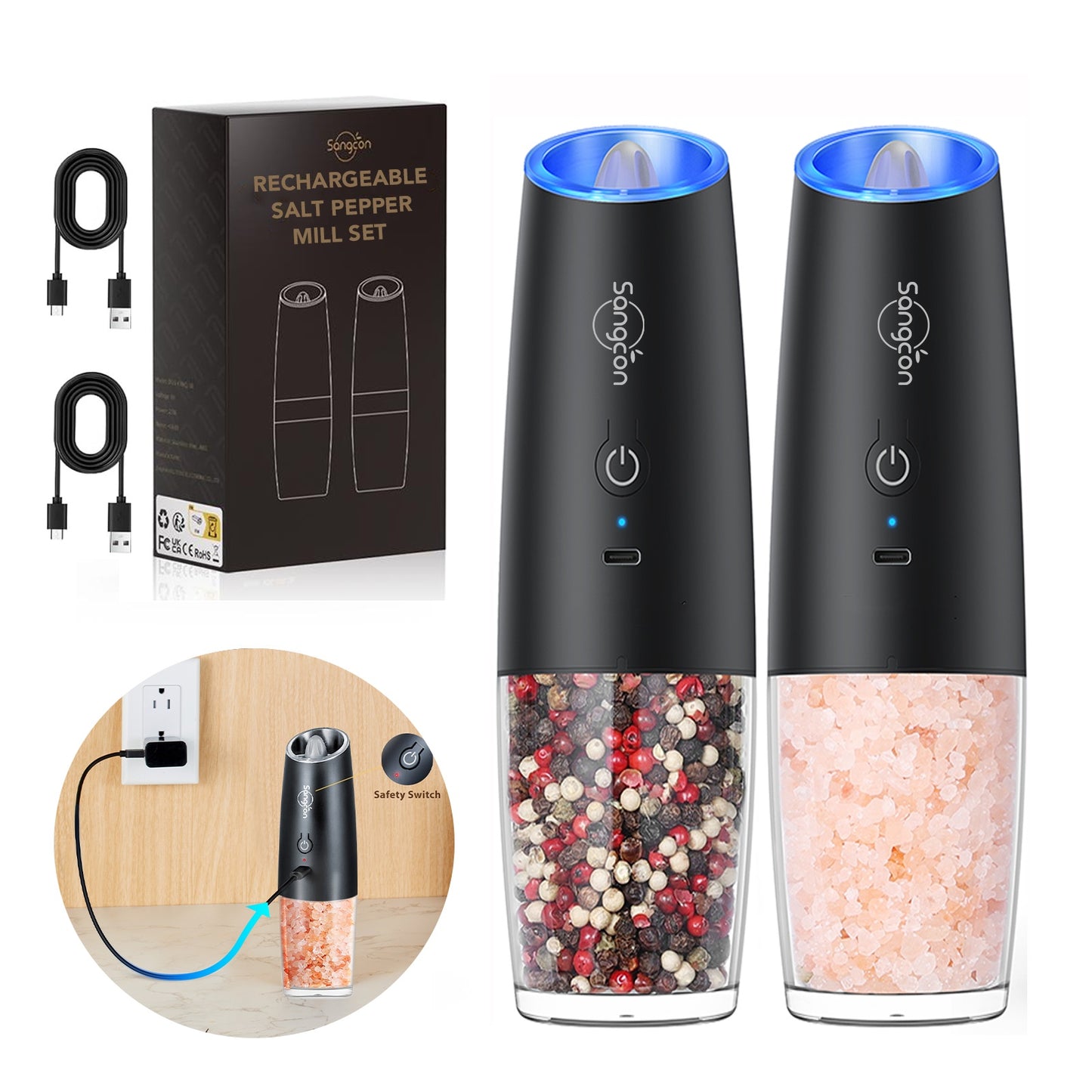 Gravity Electric Salt And Pepper Grinder Set Automatic Shakers Kitchen dealsniper-net Rechargeable