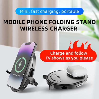 Folding 15W Fast Charging Mobile Phone Holder Wireless Charger