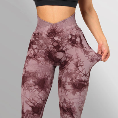 Seamless Tie Dye Leggings Women Yoga Pants Push Women dealsniper-net Burgundy L