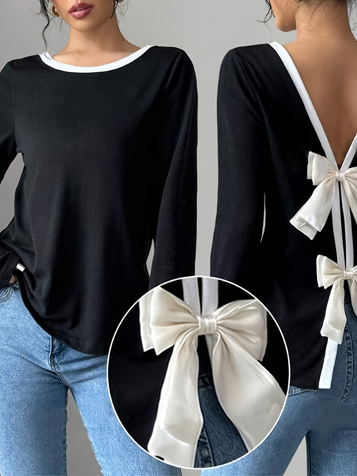 Women's Trendy Round Neck Two-Piece Illusionknit T-Shirt Women Gym From House