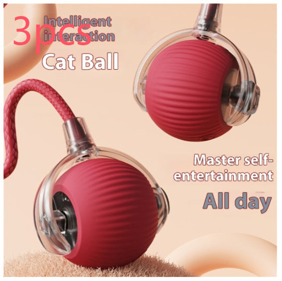 Electric Cat Toy Automatic Cat Ball Self-entertainment Rolling Ball Pets DealSniper.net Red with rope Birdsong 3PCS