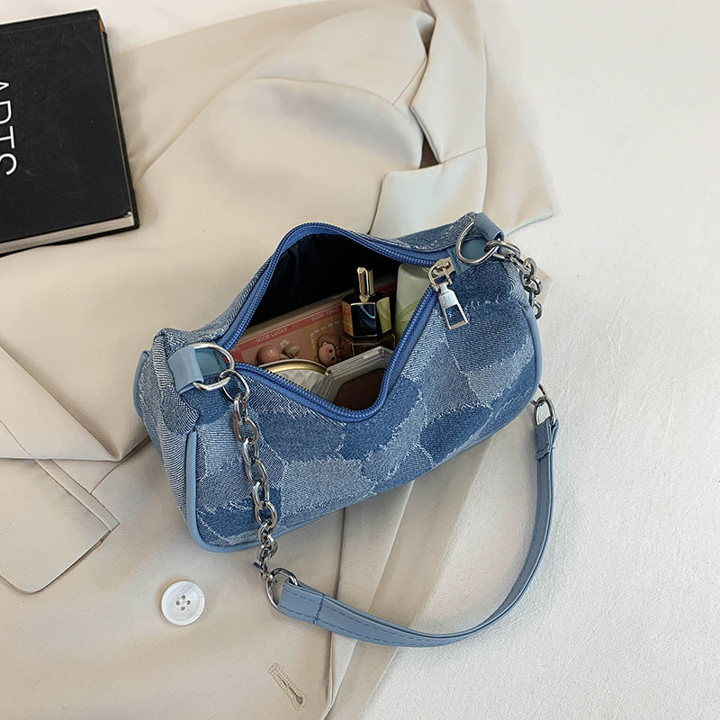 Denim Shoulder Bag Simple Plaid Patchwork Bag Women DealSniper.net