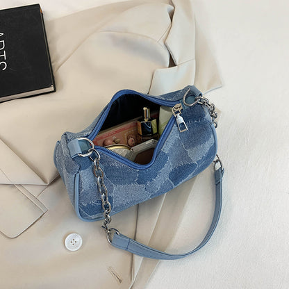 Denim Shoulder Bag Simple Plaid Patchwork Bag Women DealSniper.net
