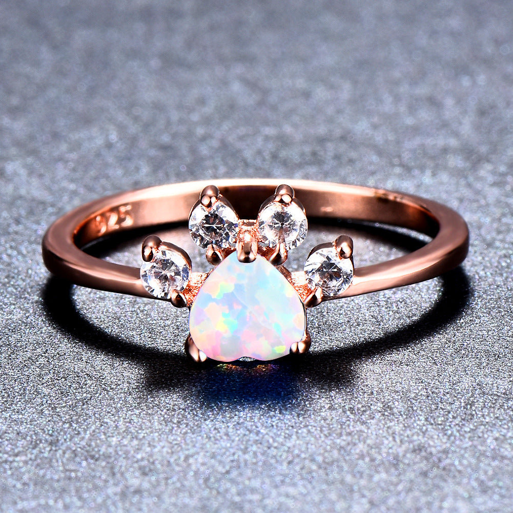 Cute Cat-claw-shaped Rings Fashion Personality Jewelry dealsniper-net Peach Heart White Opal No 8 1PCS