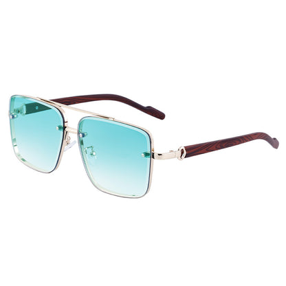 Square Frame Cut Edge Sunglasses Men's Imitation Wood Grain Men Gym From House C5 gradient green