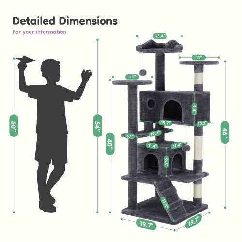 54 Inch Cat Tree, Indoor Cat High-rise Multi-story Tower