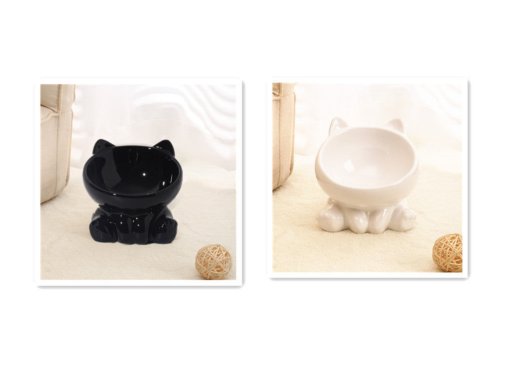 Ceramic Cat Bowl Cat Bowl Cat Food Bowl Neck Guard Pets dealsniper-net Black and White