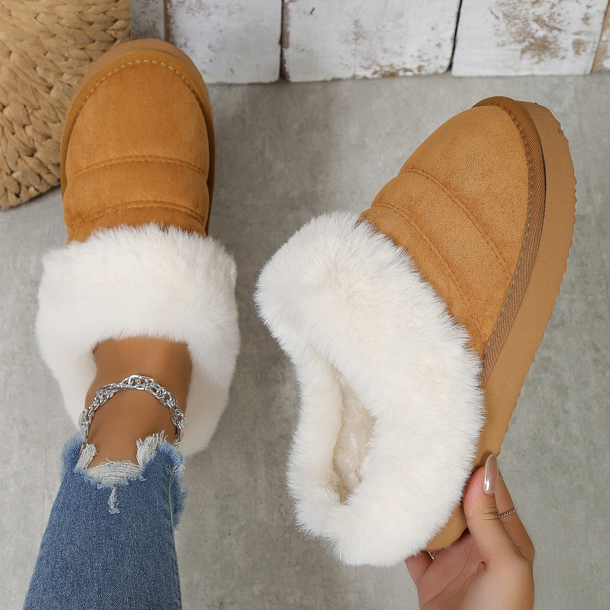 Winter Plush Slippers Home Thick-soled Warm Cotton Slippers Women Outdoor Garden Shoes Women DealSniper.net Brown 35