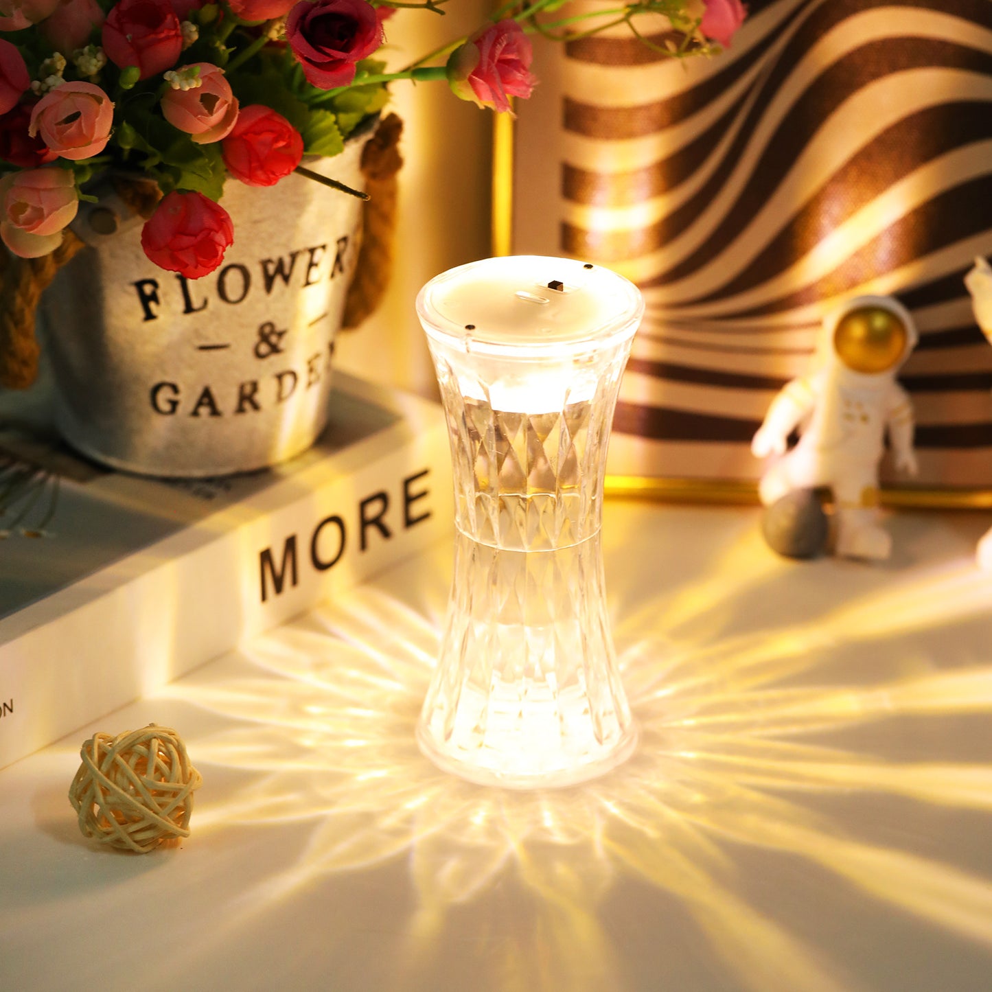 Clear Acrylic Crystal Rose Petal Table Lamp Home Decor Gym From House Warm white B