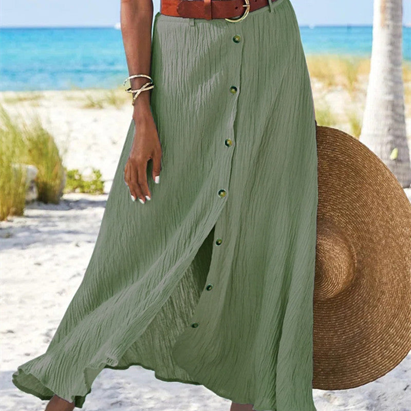 Women's Fashion Cotton Linen A-Line Hip Mid Waist Long Skirt Women dealsniper-net Green 2XL