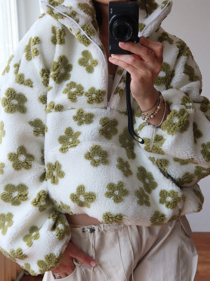 Winter Flowers Lambskin Sweatshirt With Big Pocket Women null Green L