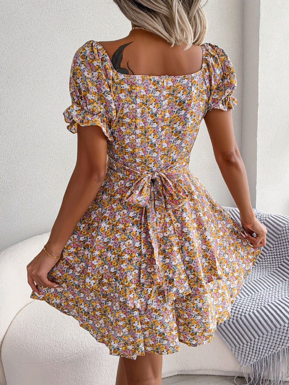 Women Mini Dress Temperament Big Swing Loose Hem Flower Women dealsniper-net