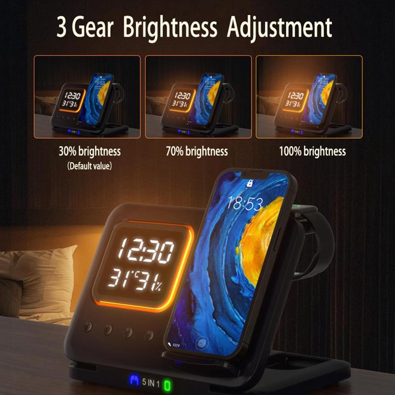 15W Wireless Chargers Stand 5 In1 LED Digital Alarm Clock Electronics dealsniper-net
