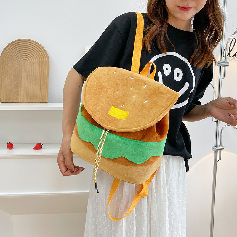 Cute Hamburger Plush Backpack Soft Cartoon Burger Plush Women dealsniper-net