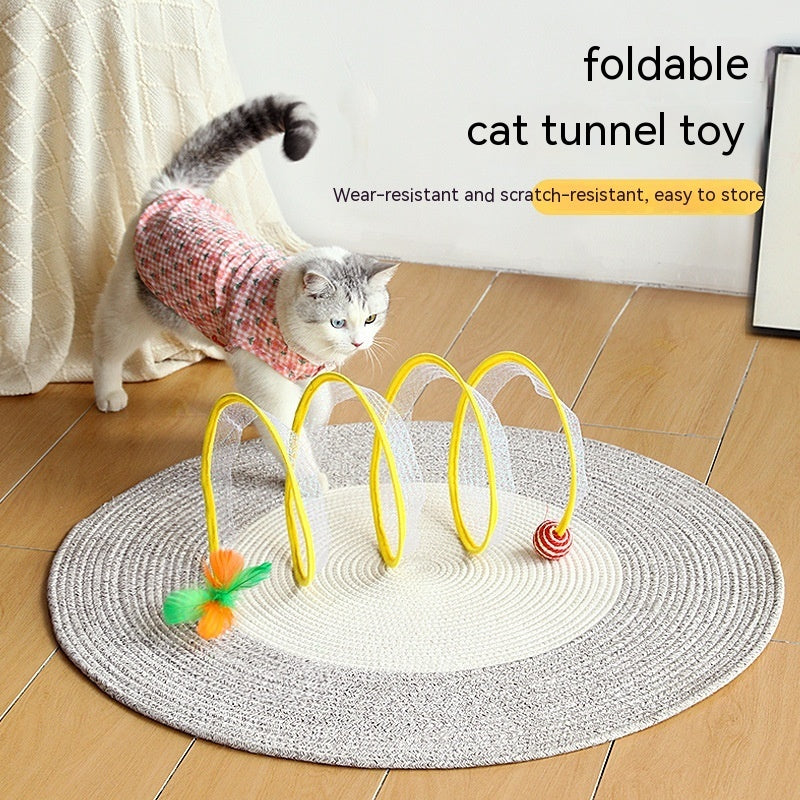 Folded Cat Tunnel S Type Cats Tunnel Spring Toy Mouse Tunnel Pets DealSniper.net