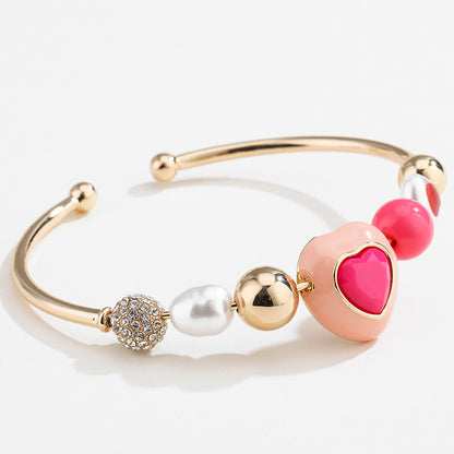 Fashion Original Design Heart Peach Pearl Combination Bracelet Suit Jewelry dealsniper-net