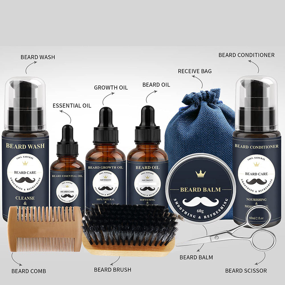Care Roller Beard Care Balsam Comb Brush Pogonotomy Scissors Set Men dealsniper-net
