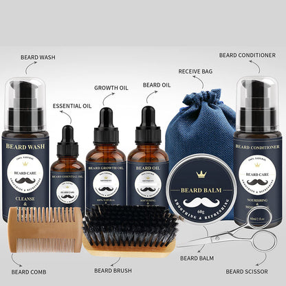 Care Roller Beard Care Balsam Comb Brush Pogonotomy Scissors Set Men dealsniper-net