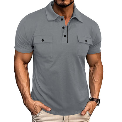 Summer Lapel Button Polo Shirt With Pockets Outdoor Fashion Men DealSniper.net Light Gray L