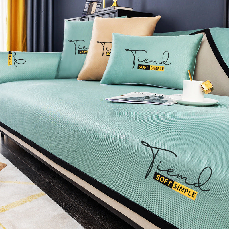 Ice Silk Sofa Cushion Summer Style Cover Cloth Non-slip House DealSniper.net Water green 110x110cm