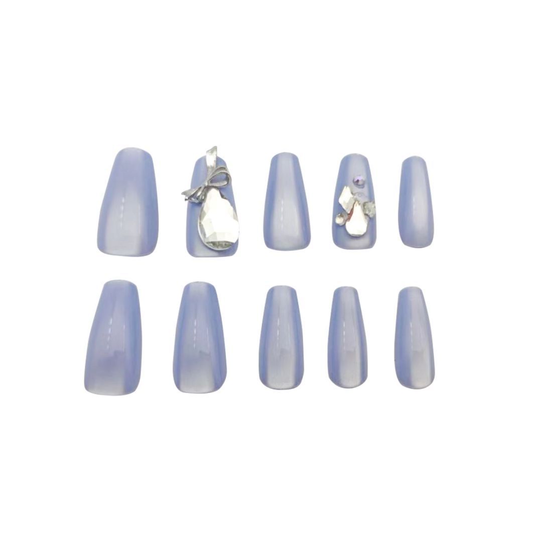 Blue With Large Diamond Nails Beauty dealsniper-net