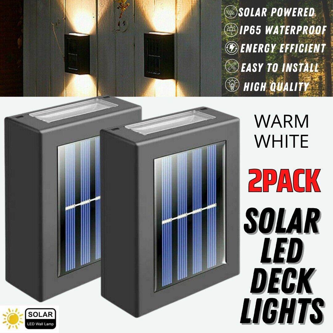 2 Pack New Solar Deck Lights Outdoor Waterproof LED Steps Lamps For Stairs Fence Home dealsniper-net