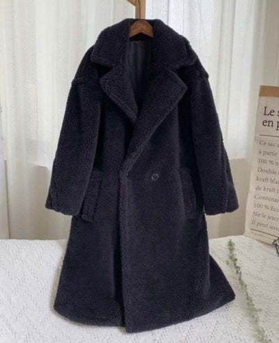 Lapel Lamb Fleece Coat With Pockets Faux Fur Coat