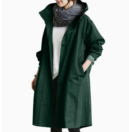 Women Windbreaker Jacket Casual Loose Button Pockets Hooded Women Gym From House Dark Green 2XL