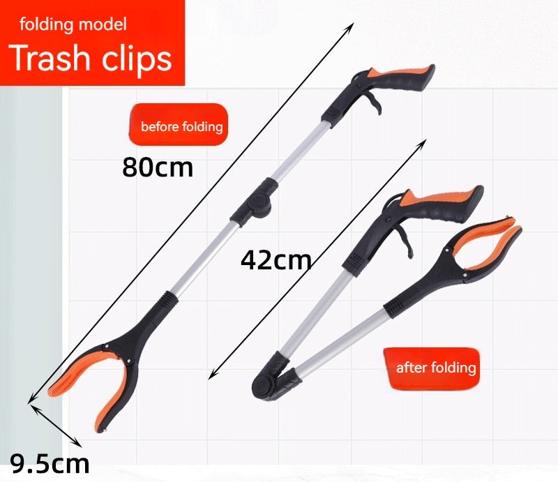 Foldable Sanitation Household Pick-up Garbage Clamp House dealsniper-net Folding Silver Rod Orange Head Chuck With Magnet