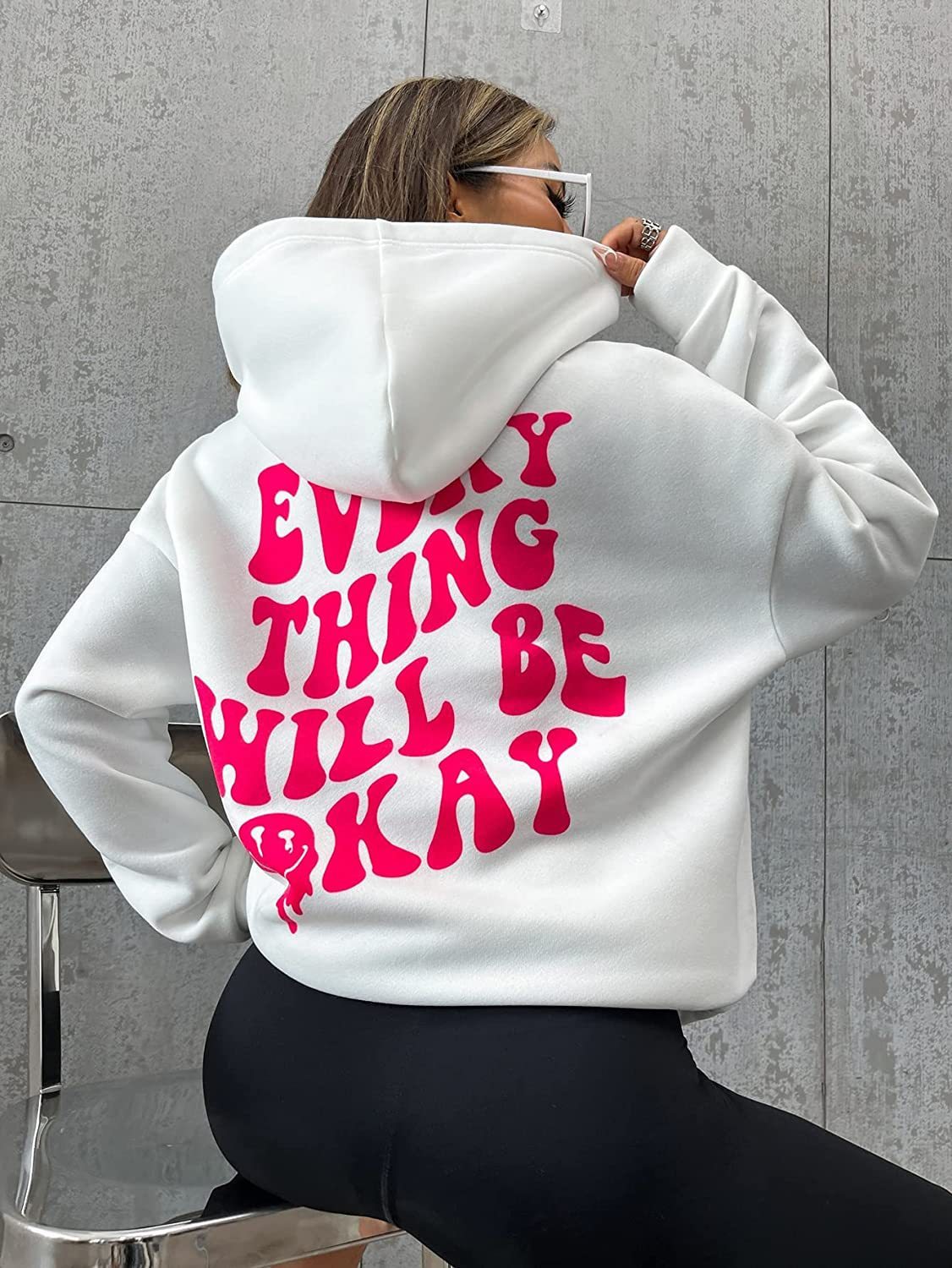 Every Thing Will Be Okay Creative Letter Hoody Women dealsniper-net 2 White L