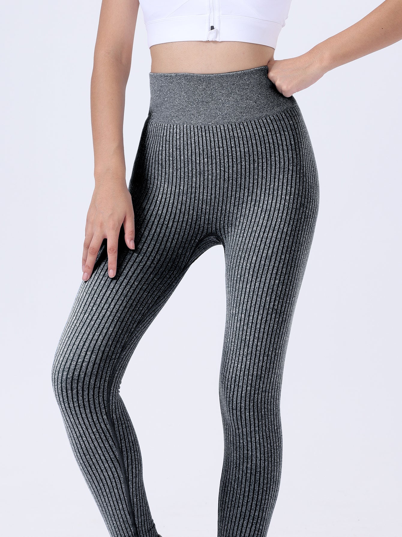 Leggings For Women Ribbed Seamless High Waisted Women dealsniper-net Black L