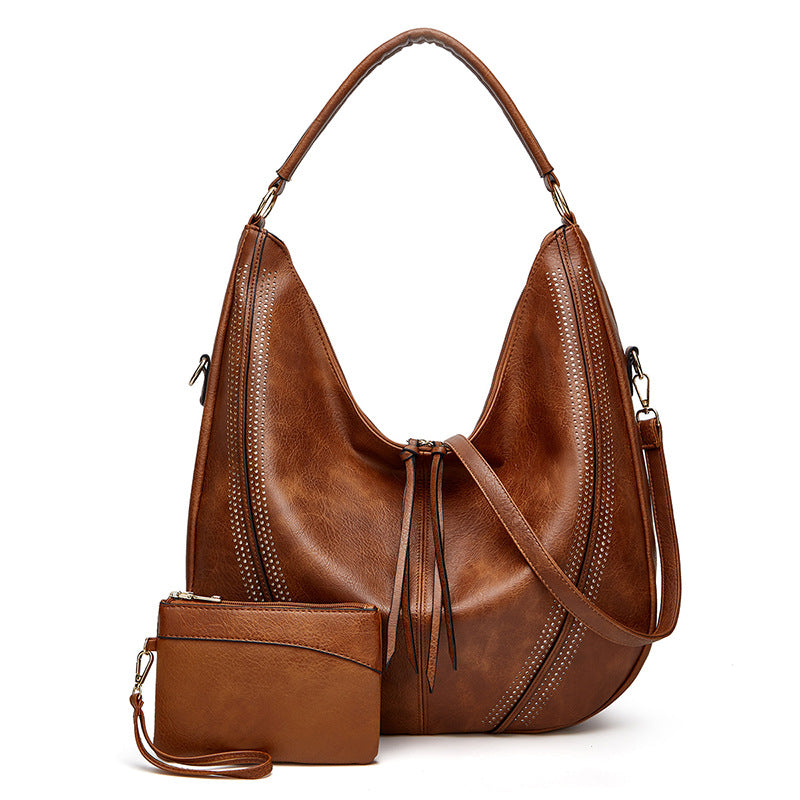 New Trend Retro Large Capacity Tote Shoulder Bag Tassel Women Gym From House Brown 2PCS