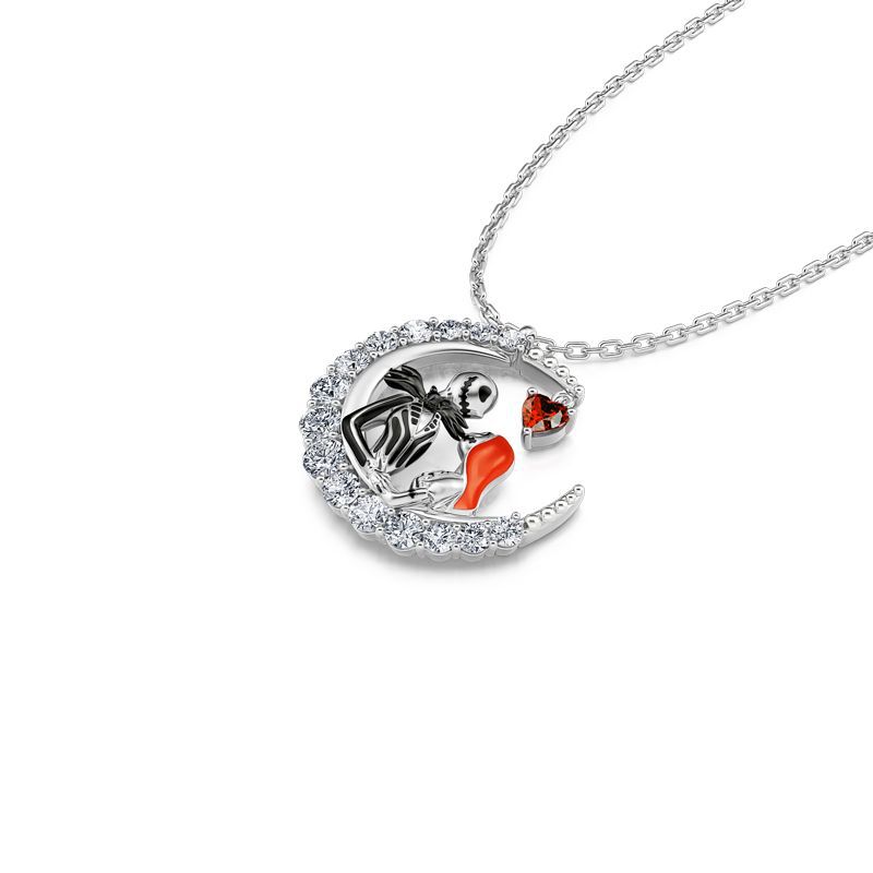 Halloween Moon-shaped Skull Necklace With Rhinestones Jewelry Gym From House