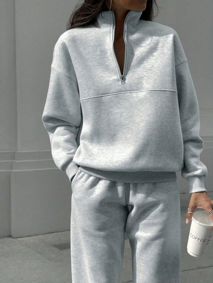 Long-sleeved Sports Sweatshirt Suit Fashion Stand-up Collar Women DealSniper.net Light Gray L